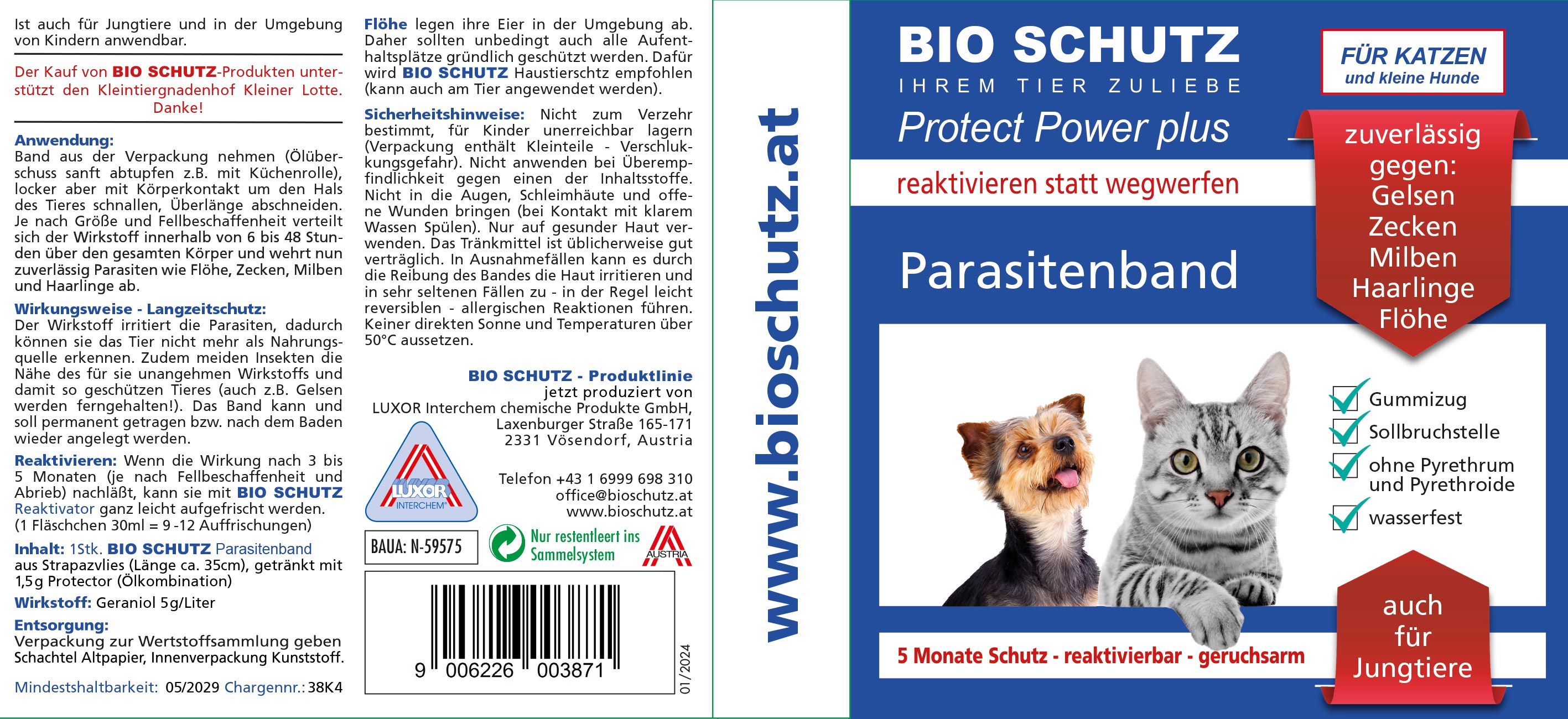 BIO SCHUTZ Parasitenband Proect Power Plus Katze Art.Nr. 382/387