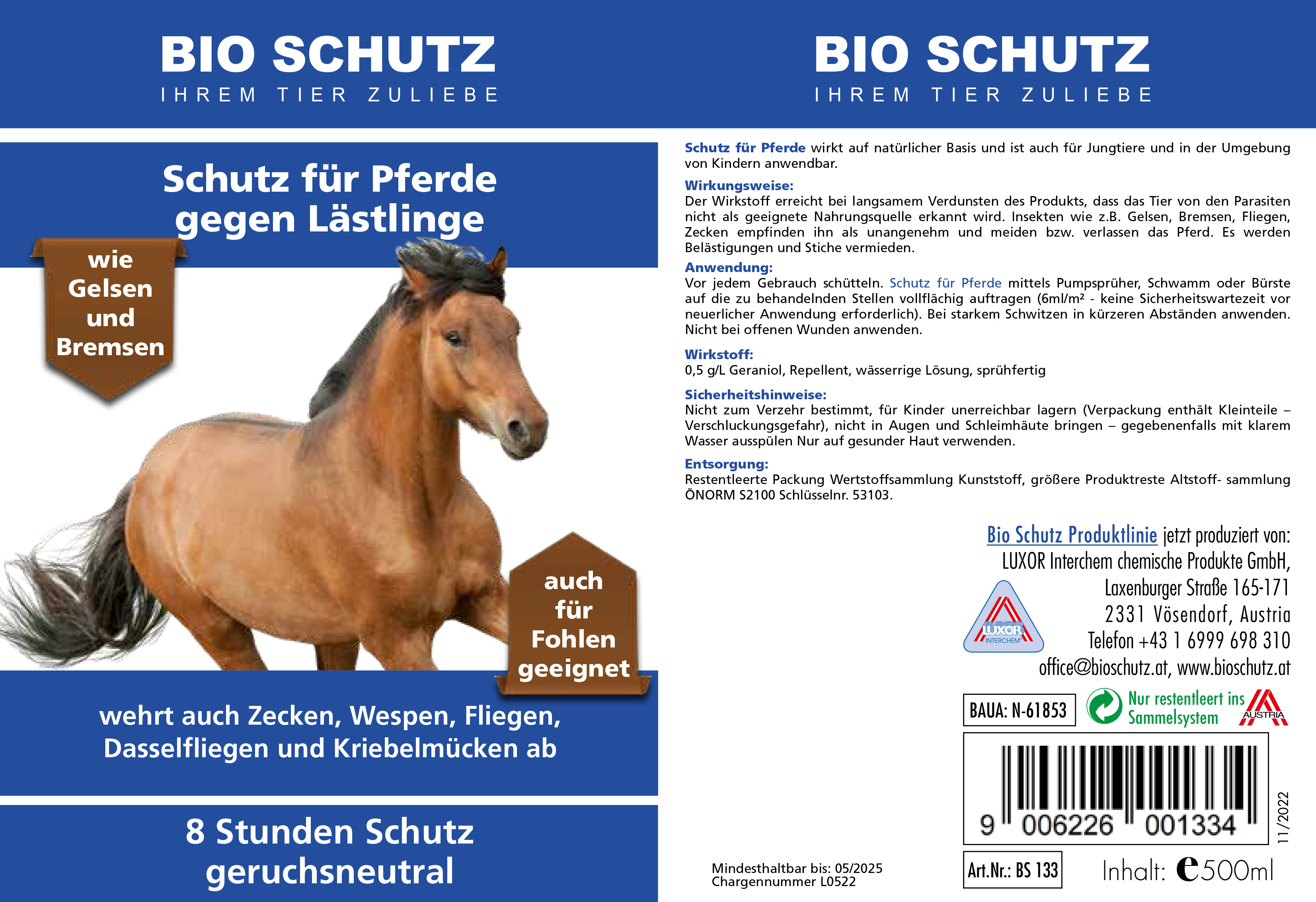 BIO SCHUTZ Schutz für Pferde gegen Lästlinge