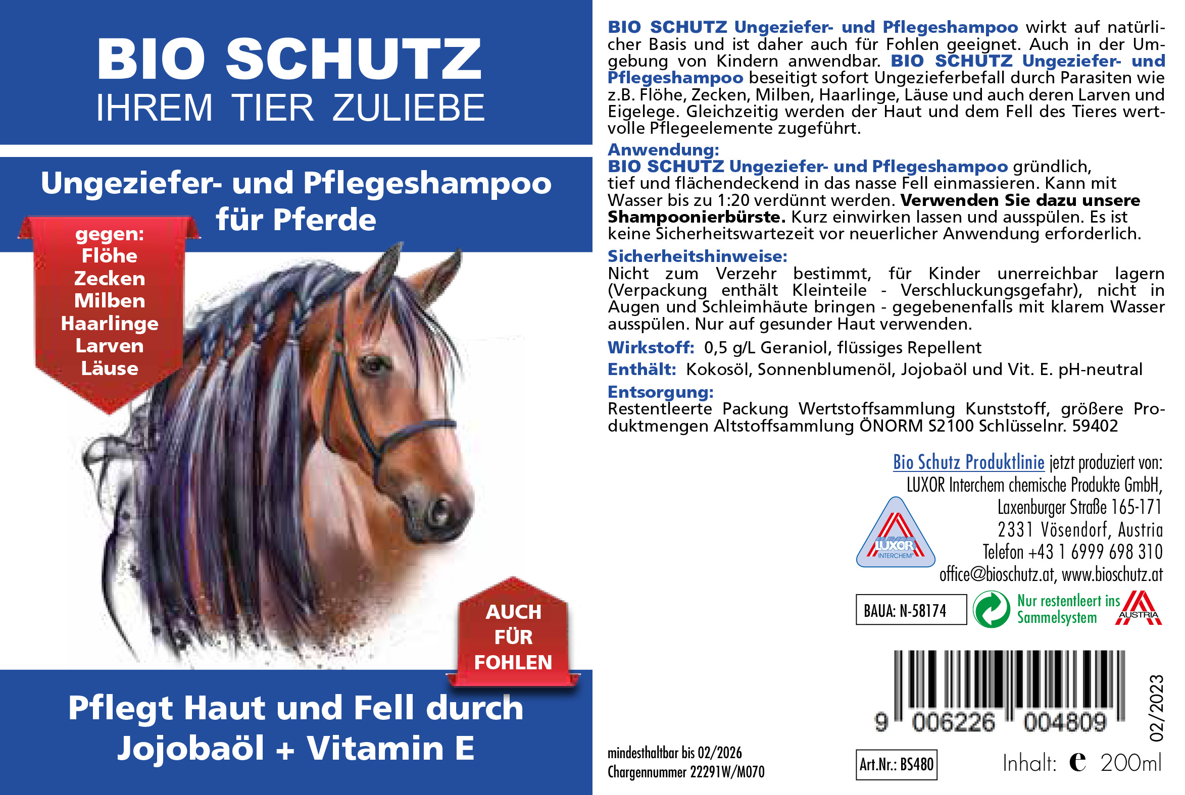 BIO SCHUTZ Ungeziefer- und Pflegeshampoo für Pferde