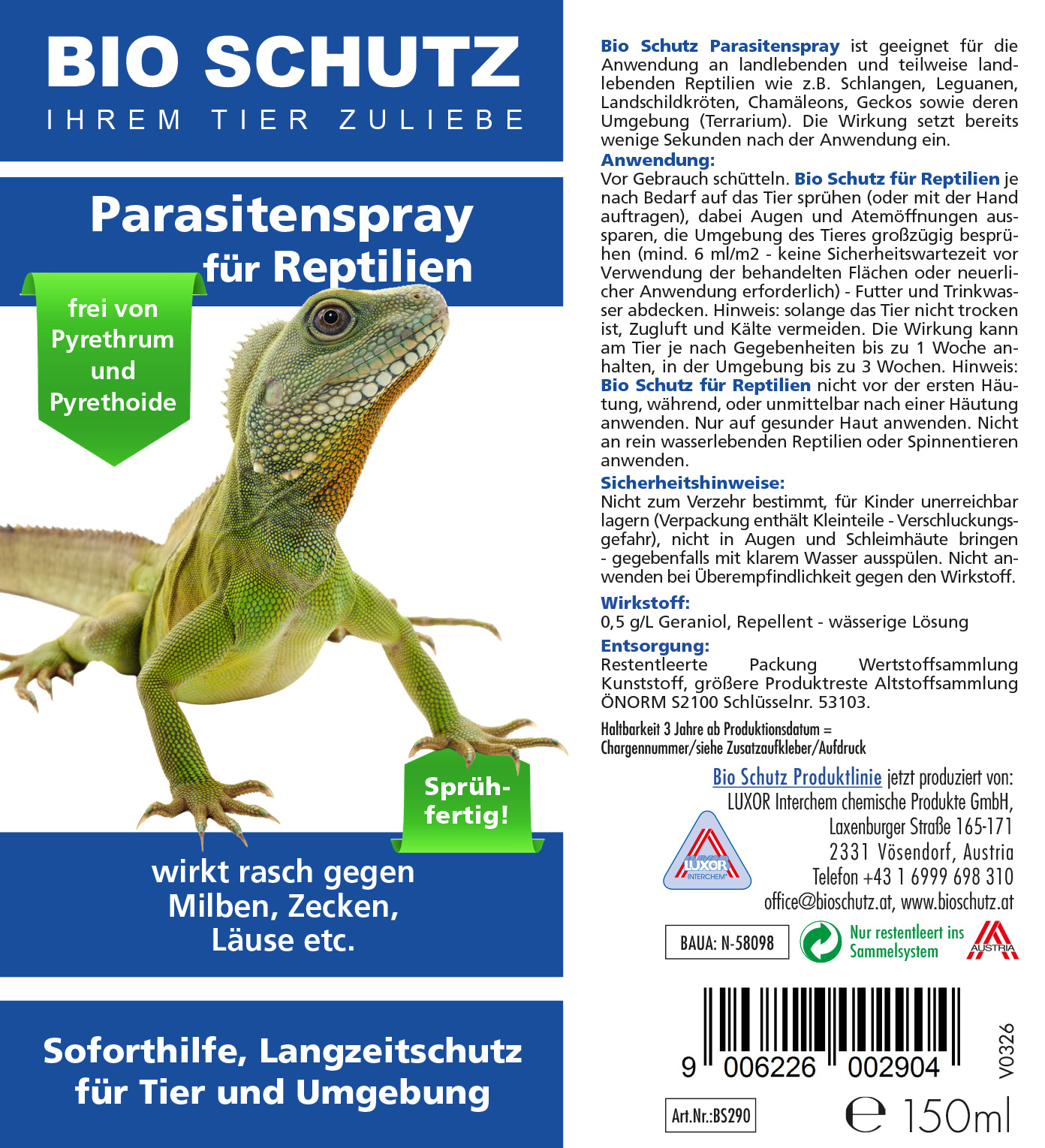 BIO SCHUTZ Parasitenspray für Reptilien